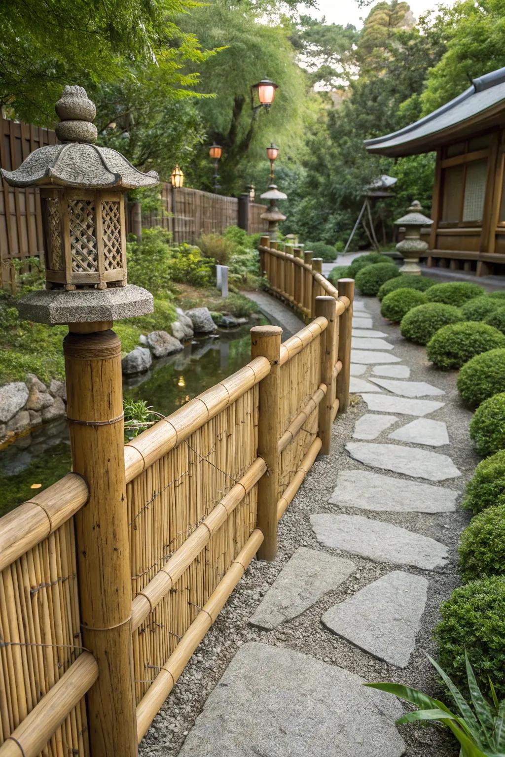Bamboo accents append an exotic flair to timber barriers.