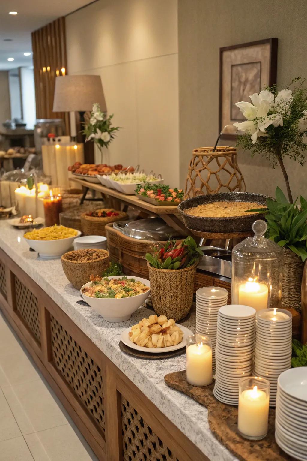 Experimenting with scale adds a dynamic element to this buffet.