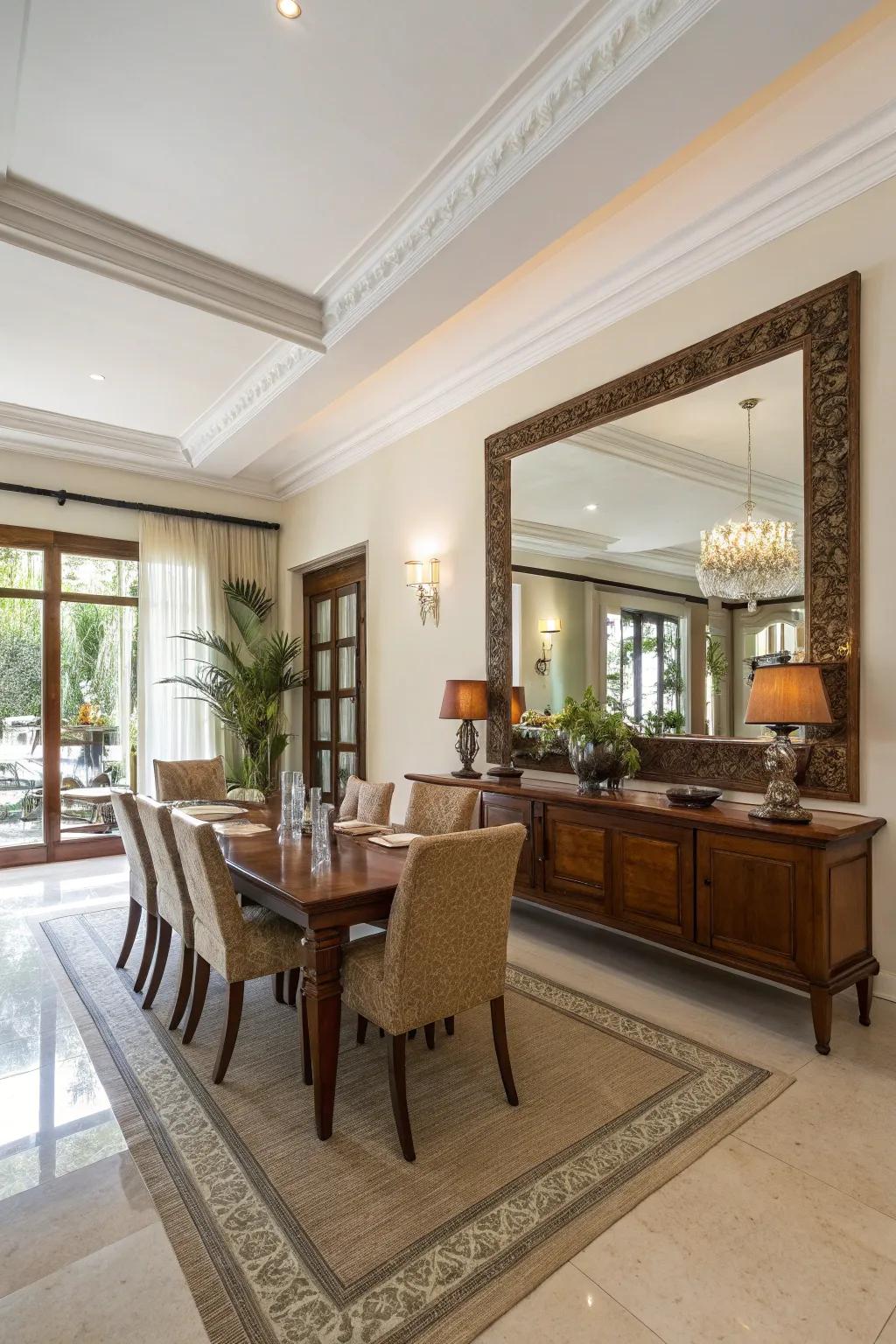 Expand your dining room visually with reflections.