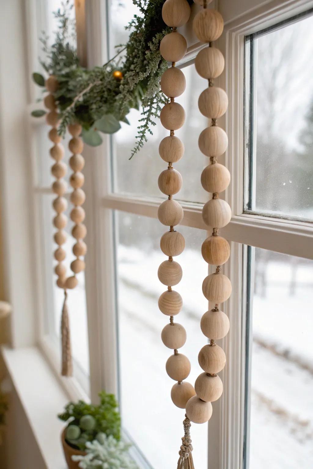 Welcome the holiday season with the elegance of a timber bead garland – ideal for serene and minimalist aesthetics.