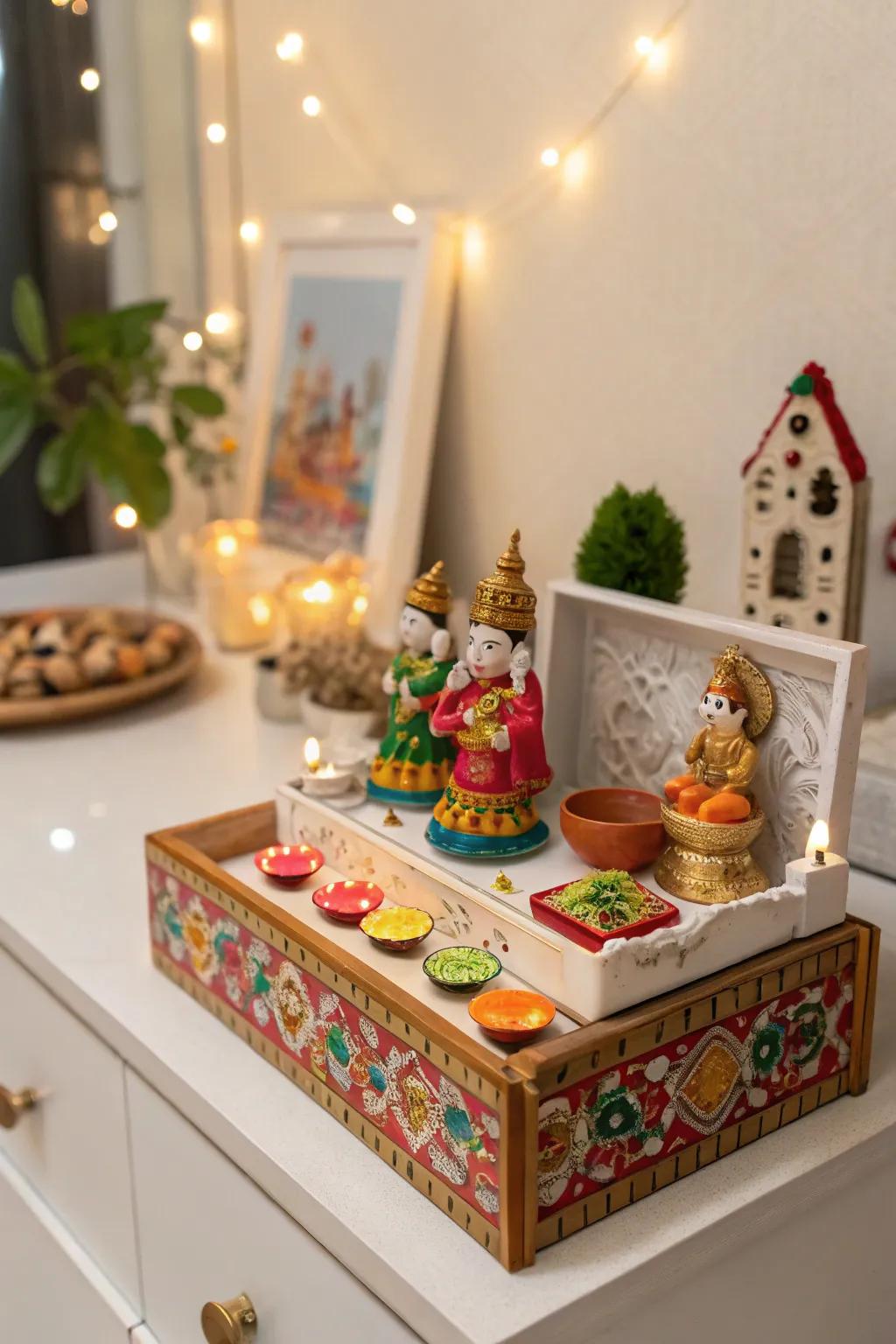 A compact Golu configuration impeccable for petite locales.