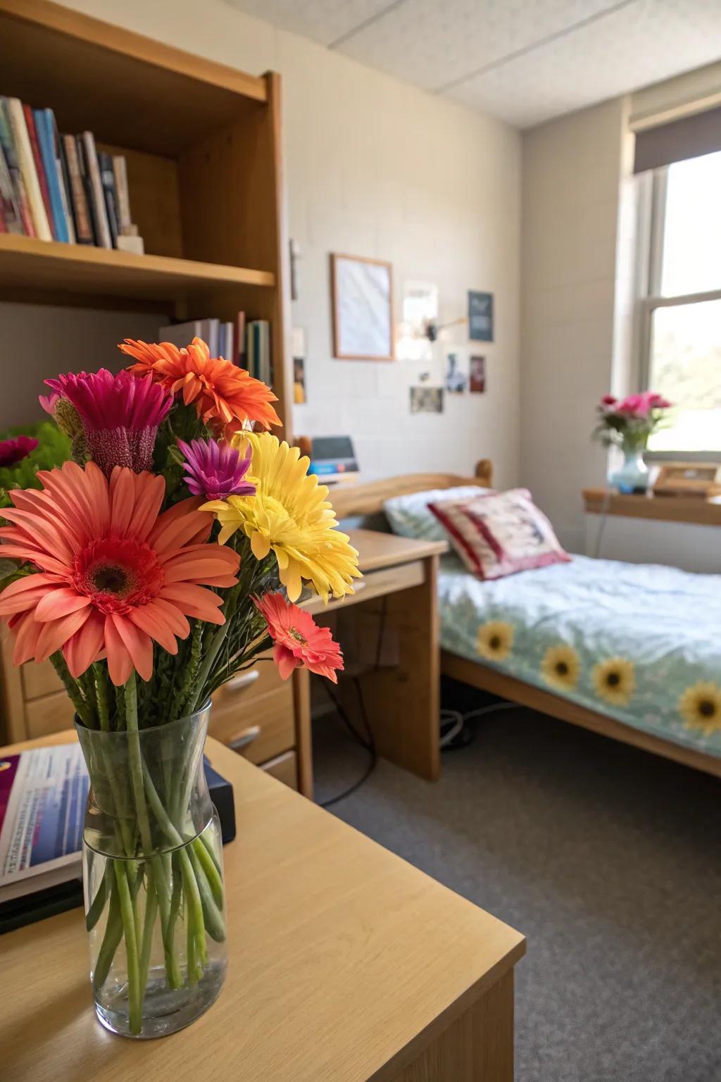 Fake flowers are a bright, no-care decor option.