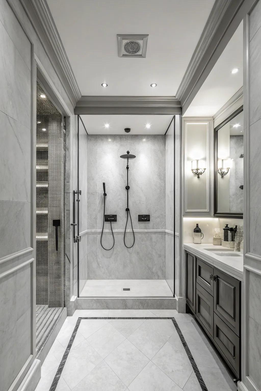Attain timeless elegance using a single-shade dual shower palette.