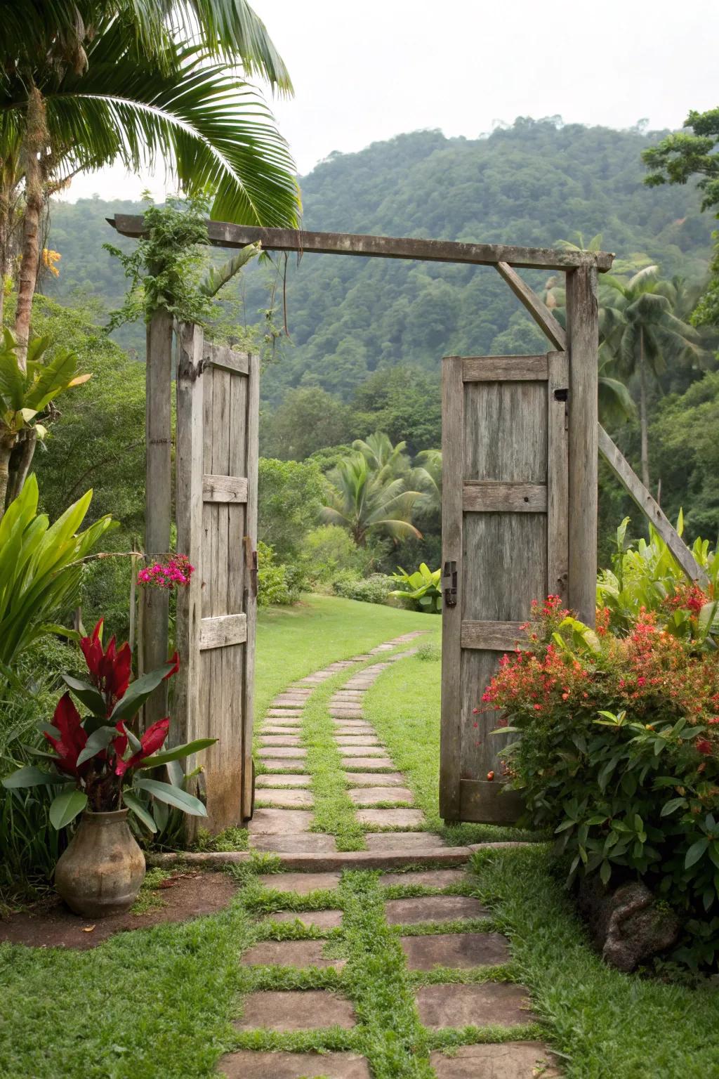 A tropical-inspired gate infuses a hint of paradise into your home.