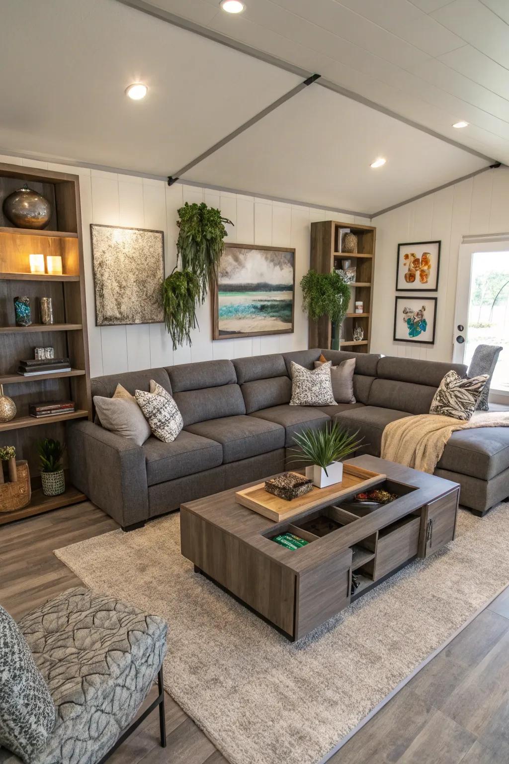 Multi-functional furnishings optimize expanse and utility.