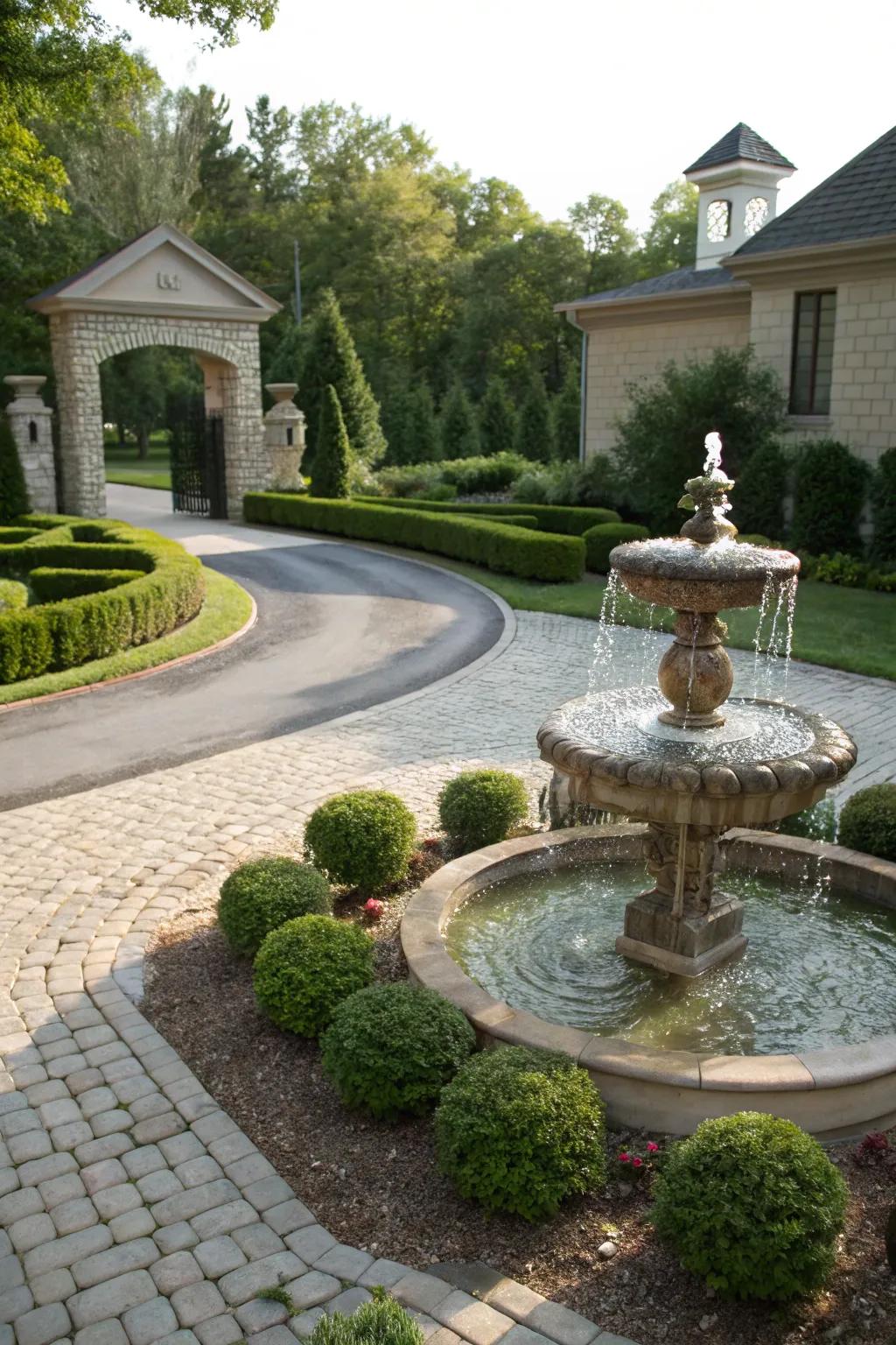 Water integration accents introduce calm and beauty to your entrance.