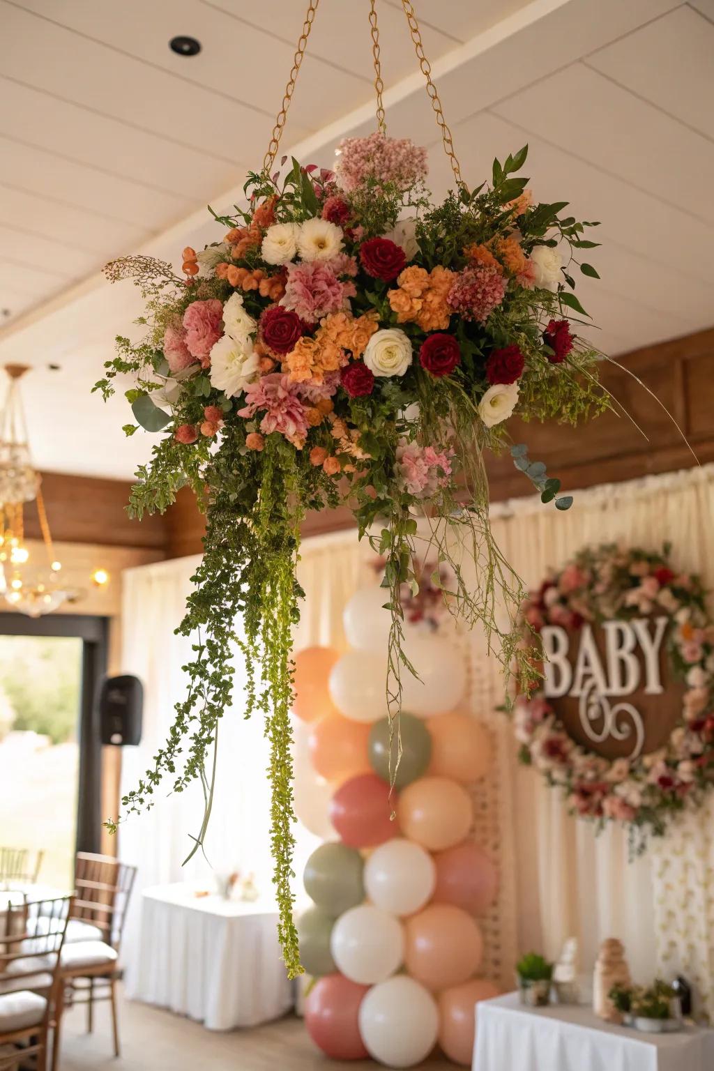 Hanging botanicals establish a refined point of interest.