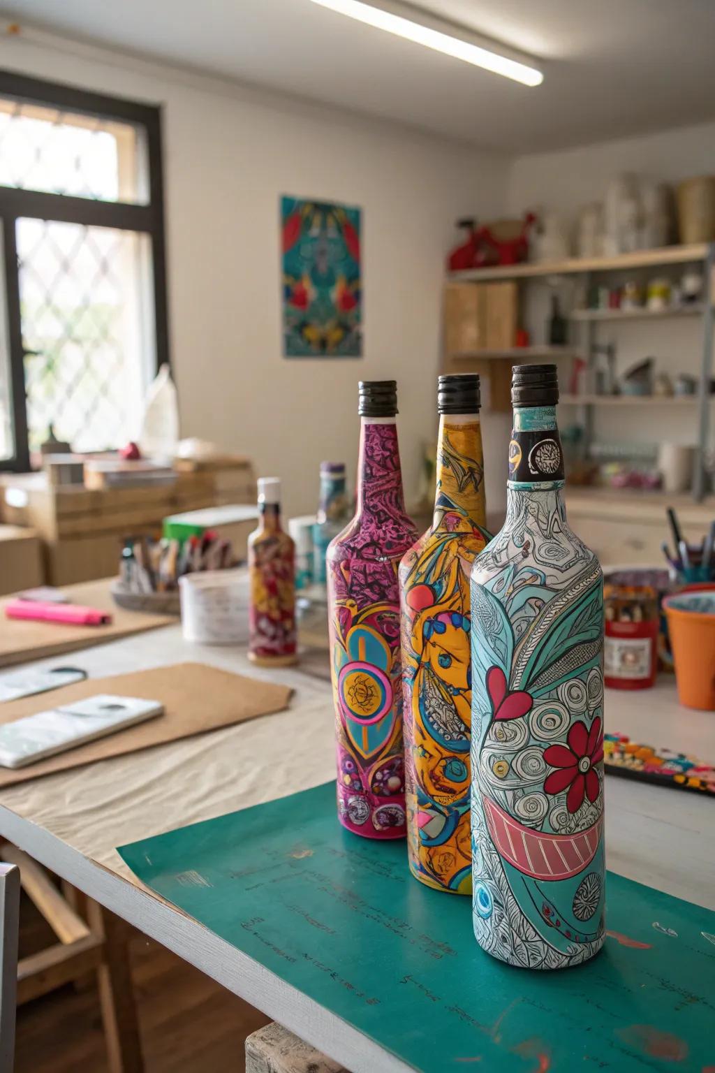 Add vibrant patterns to bottles with hydrodip techniques.