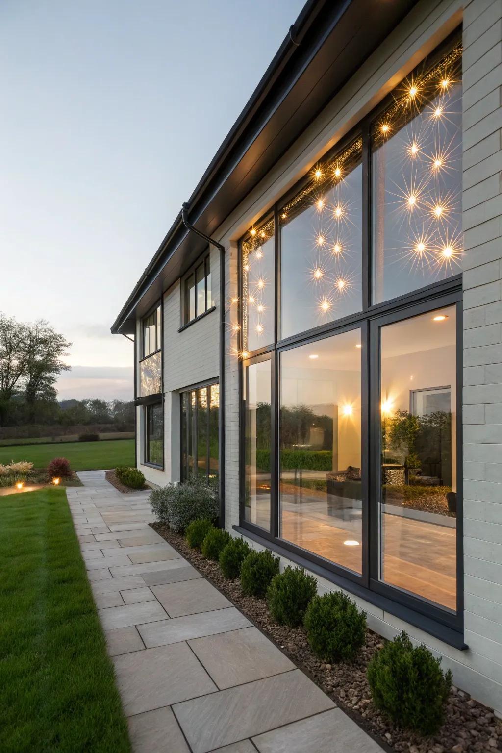 House with reflective panels enhancing window light