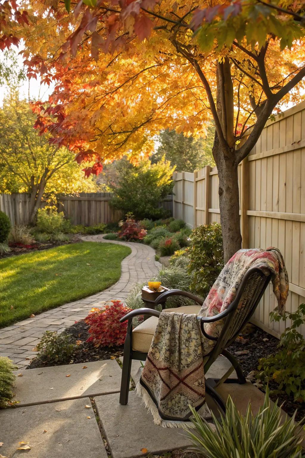 A tranquil reading corner is the ideal escape in a fall garden.