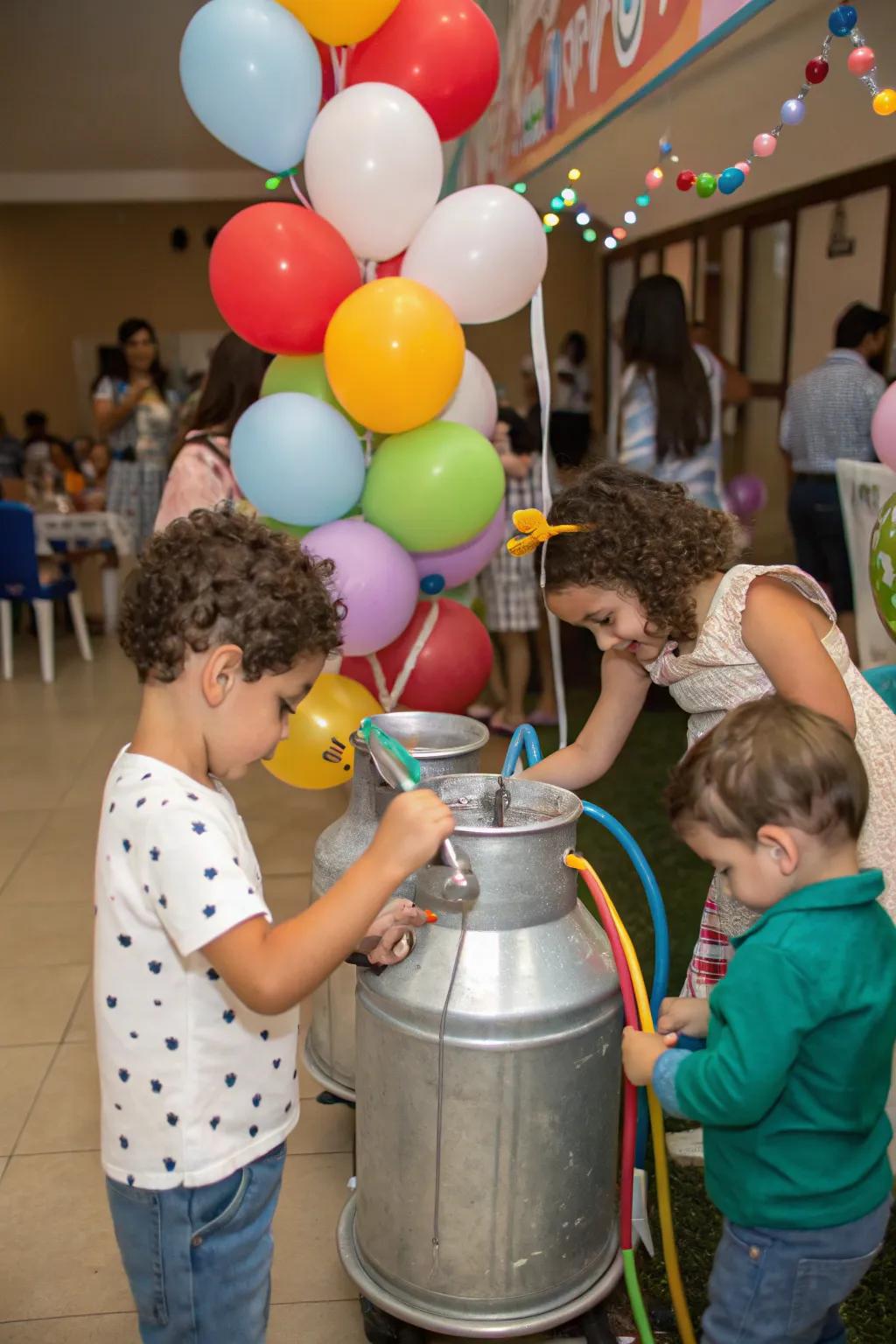 A self-made milking point appends a spirited and educational farm item to the party.