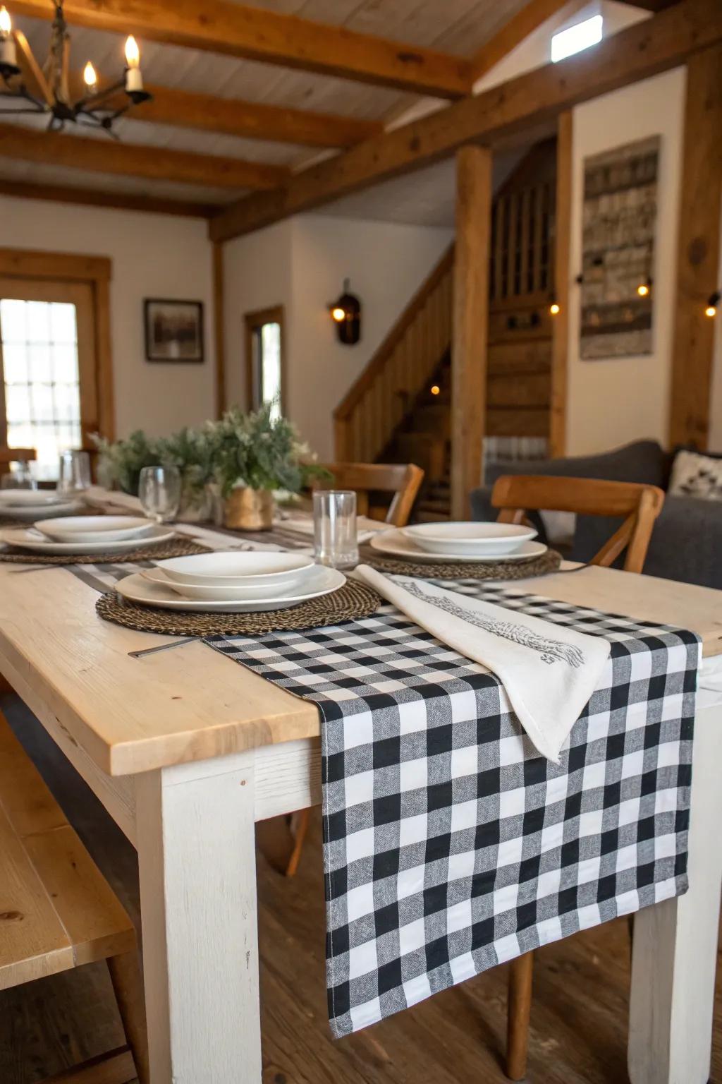 Checkered accents offer a classic farmhouse look.