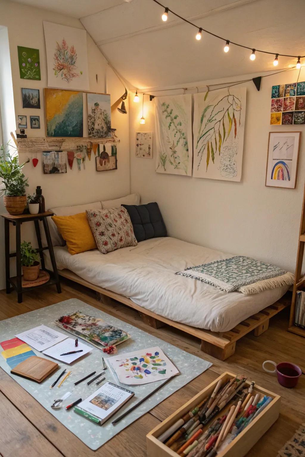 An artist's studio vibe can spark creativity and comfort.