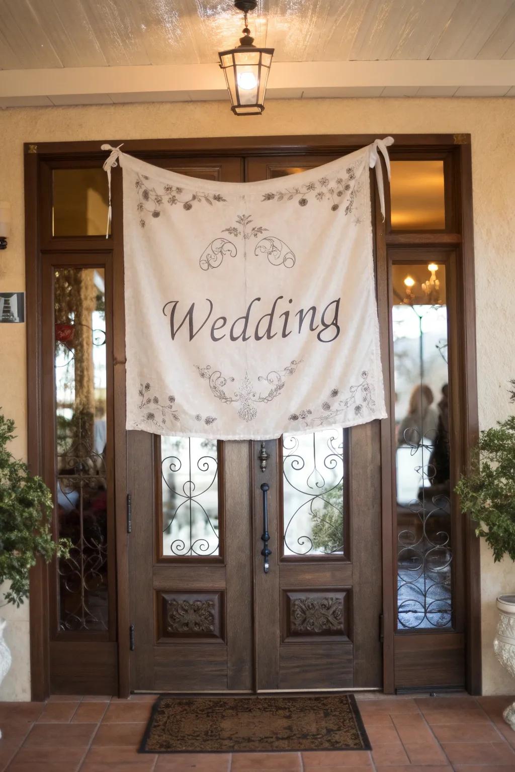 Woven banners inject a personalized, joyful nuance to your wedding gateway.