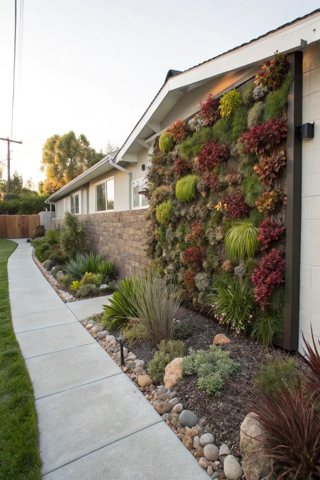 Green walls impart dimension and surprise to xeriscape compositions.