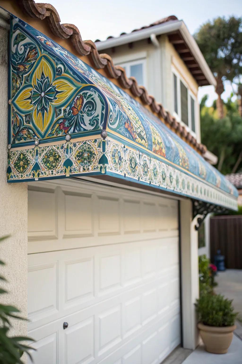 Vibrant and creative artistic tile awning.