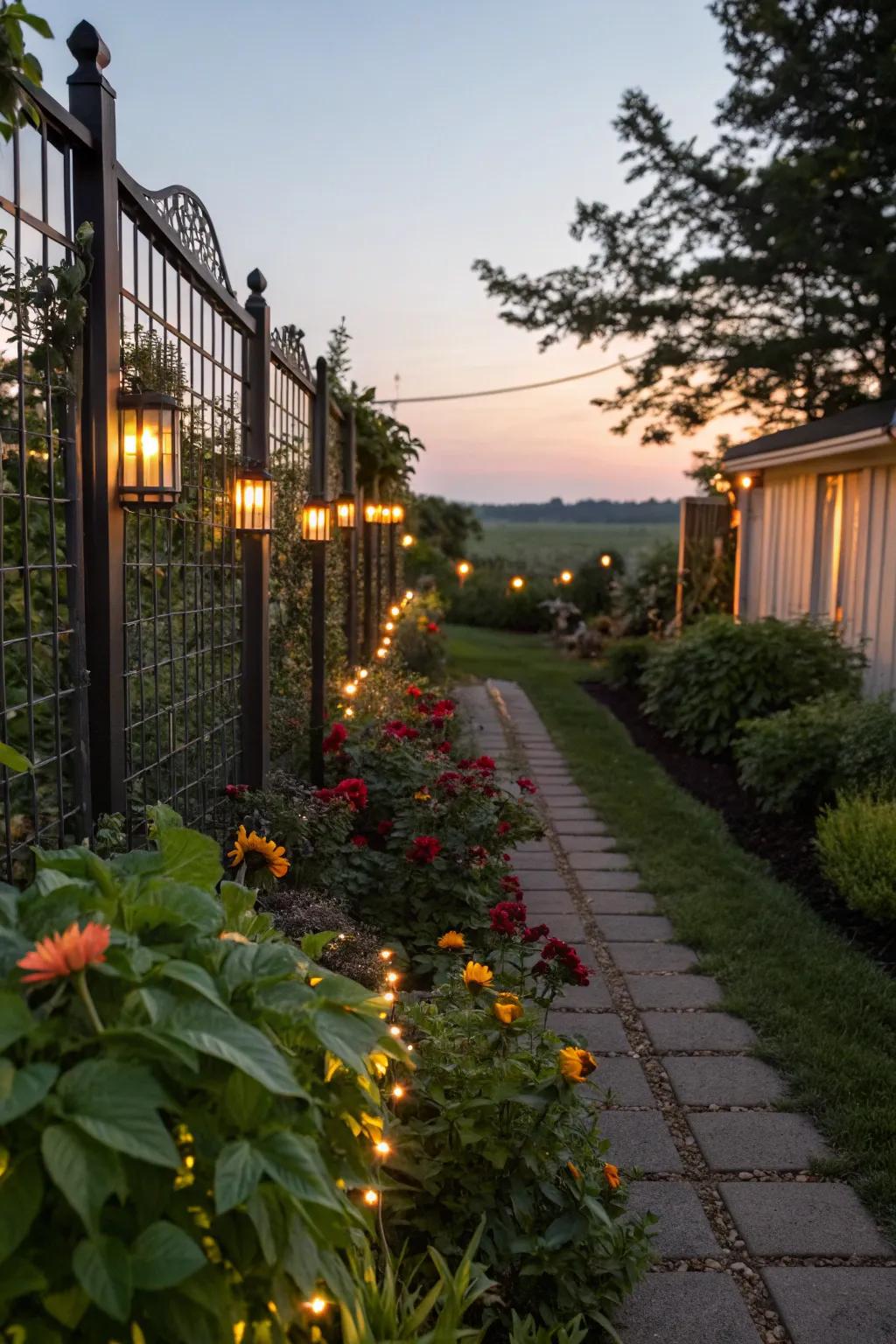 Integrated lighting fashions an enchanting garden setting.