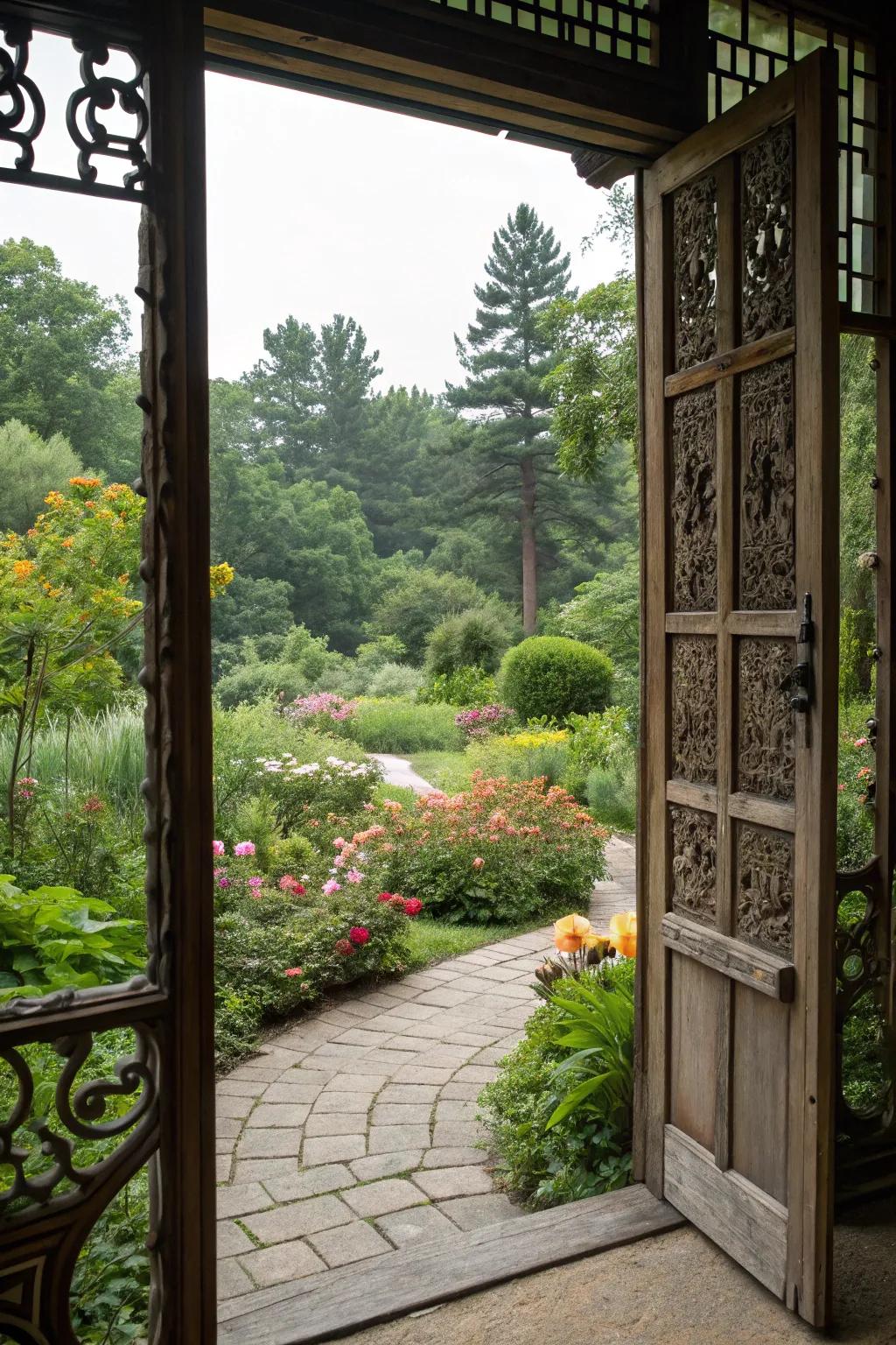 Windowed gate furnishes a glimpse into your garden paradise.