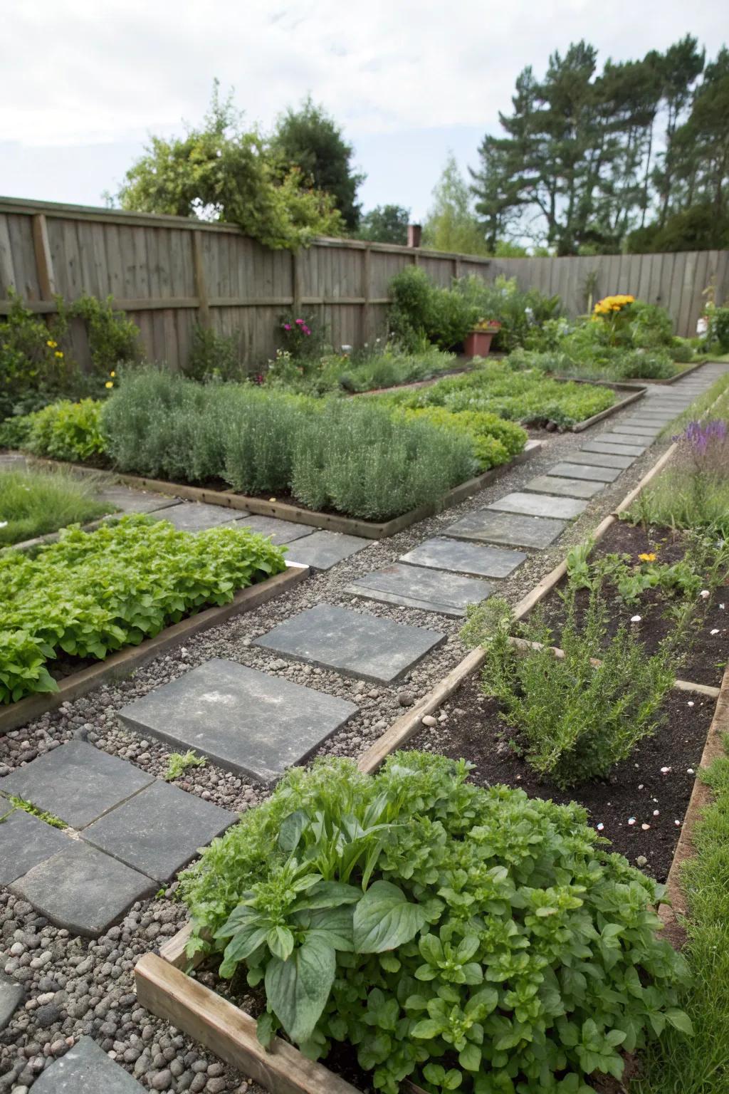 Arrange your herb garden with defined paths utilizing stone fragments.