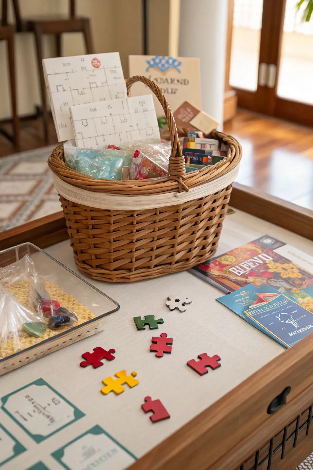 An interactive gift basket that serves as an engaging activity.