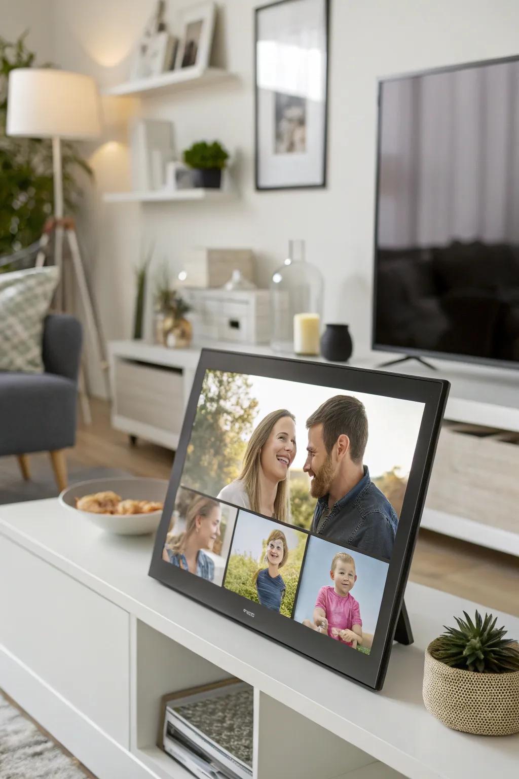 A digital display frame filled with treasured moments.