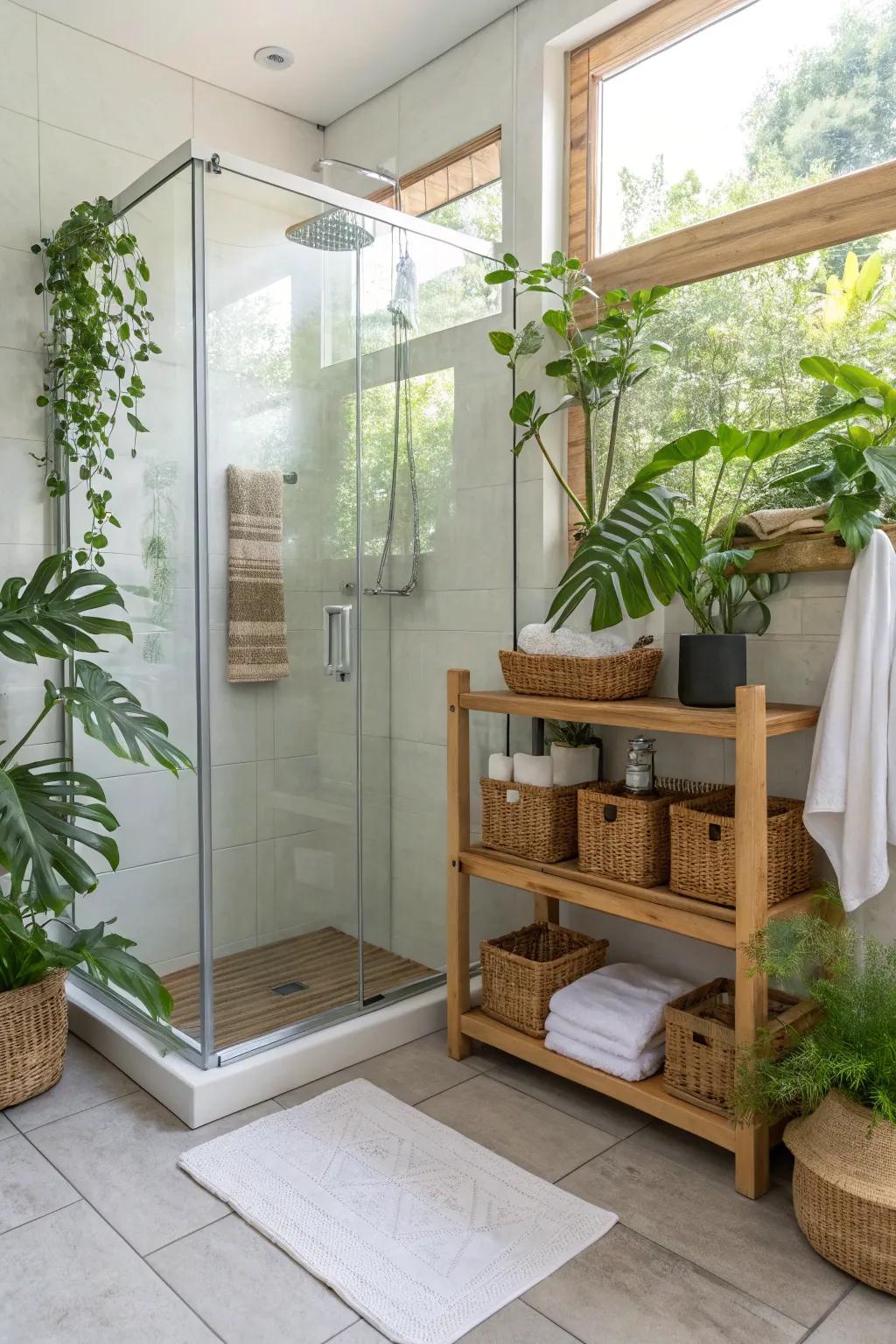 An eco-friendly shower design with sustainable materials.