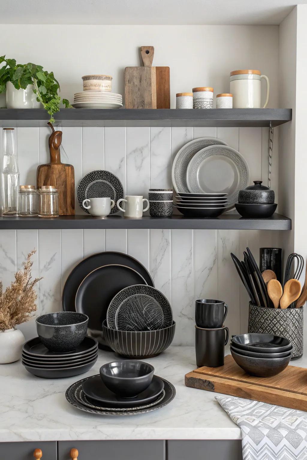 Coordinated accents enhance the kitchen's theme.