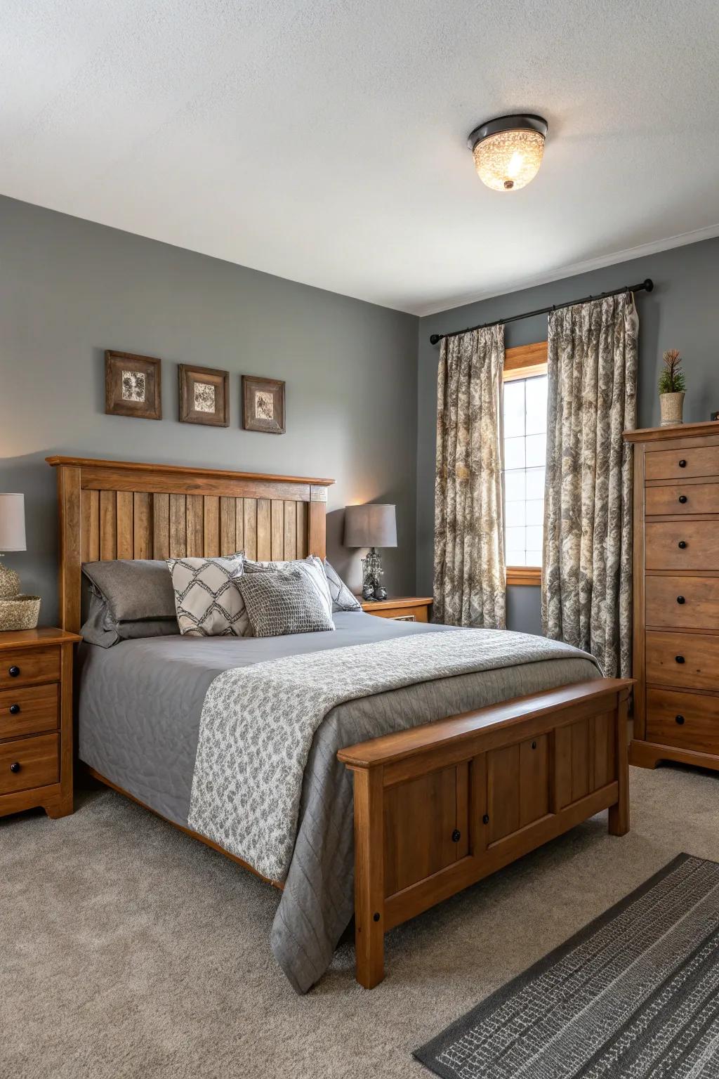 The neutrality of gray is beautifully complemented by the welcoming appeal of warm wood.