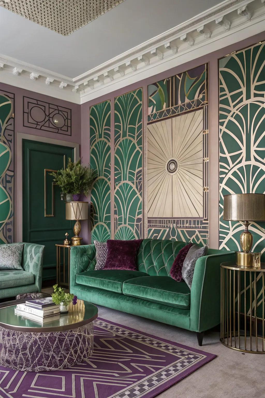 Art Deco patterns appending glamour to the parlor.