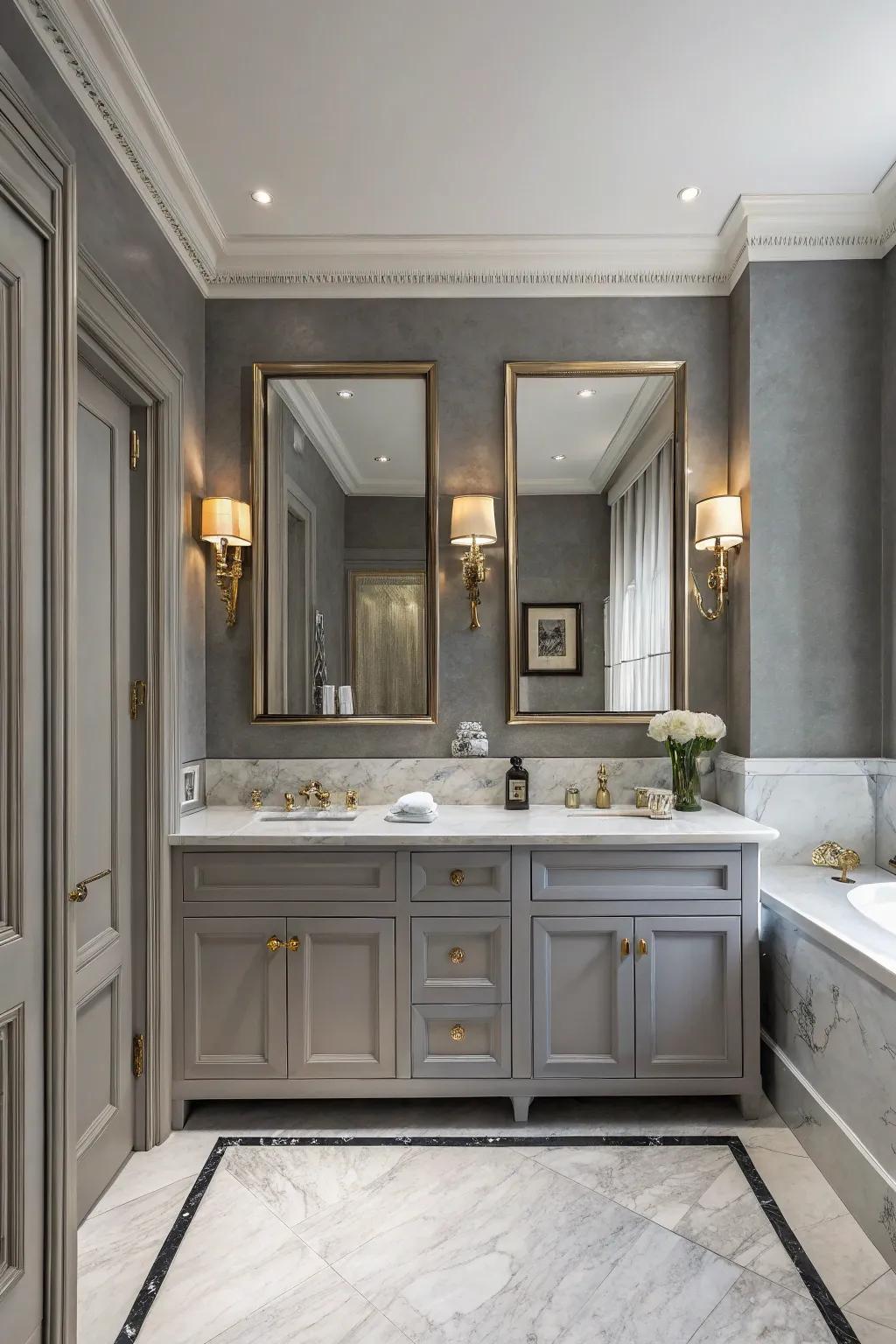Cementum grey walls provide a sophisticated setting in this elegantly designed bathroom.