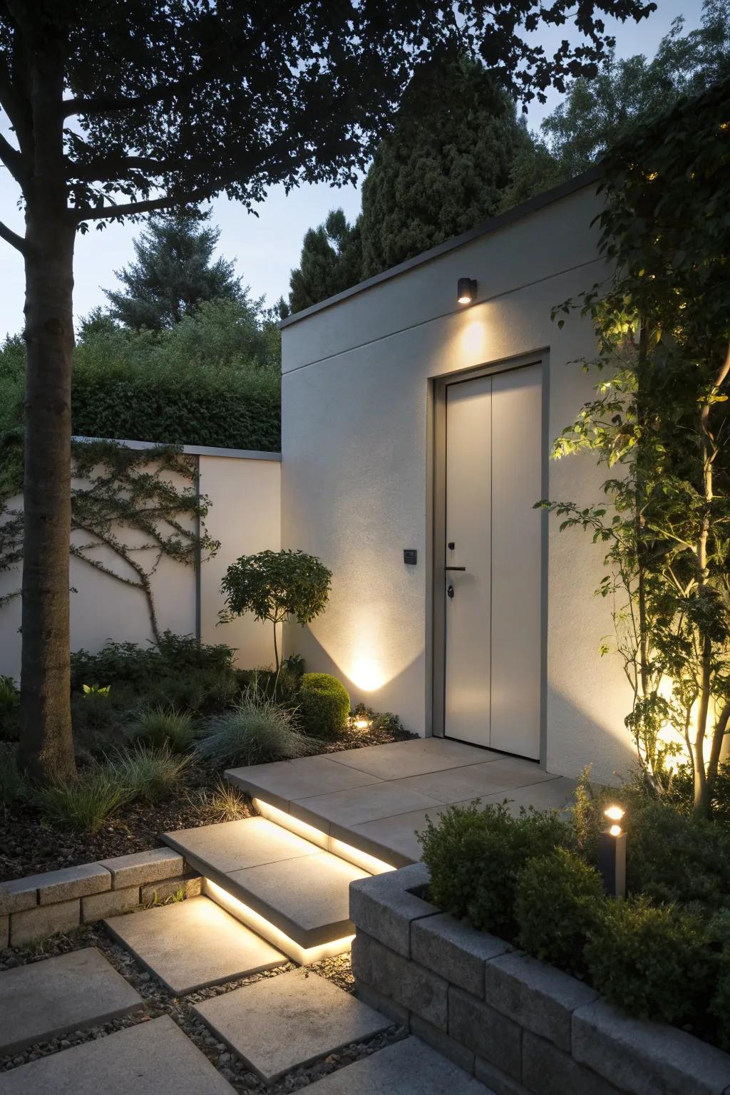 Lighting highlights the elegance of a hidden door.