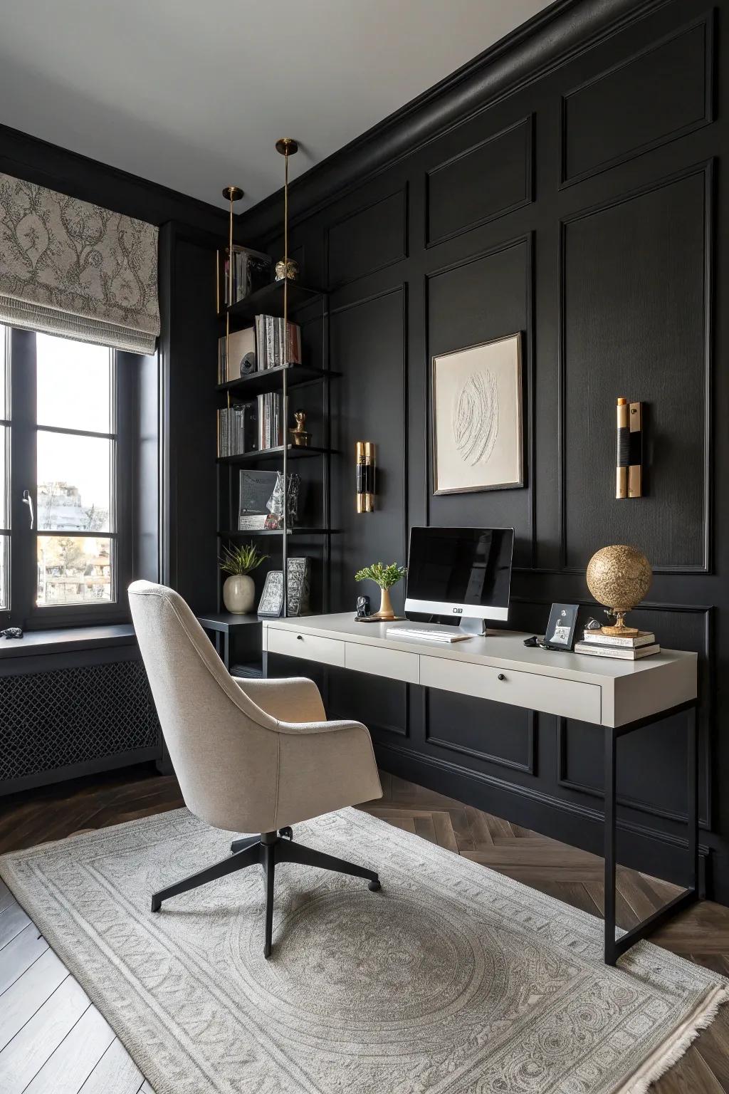 Onyx partitions fashion a spectacular and elegant ambiance in this chic personal office.