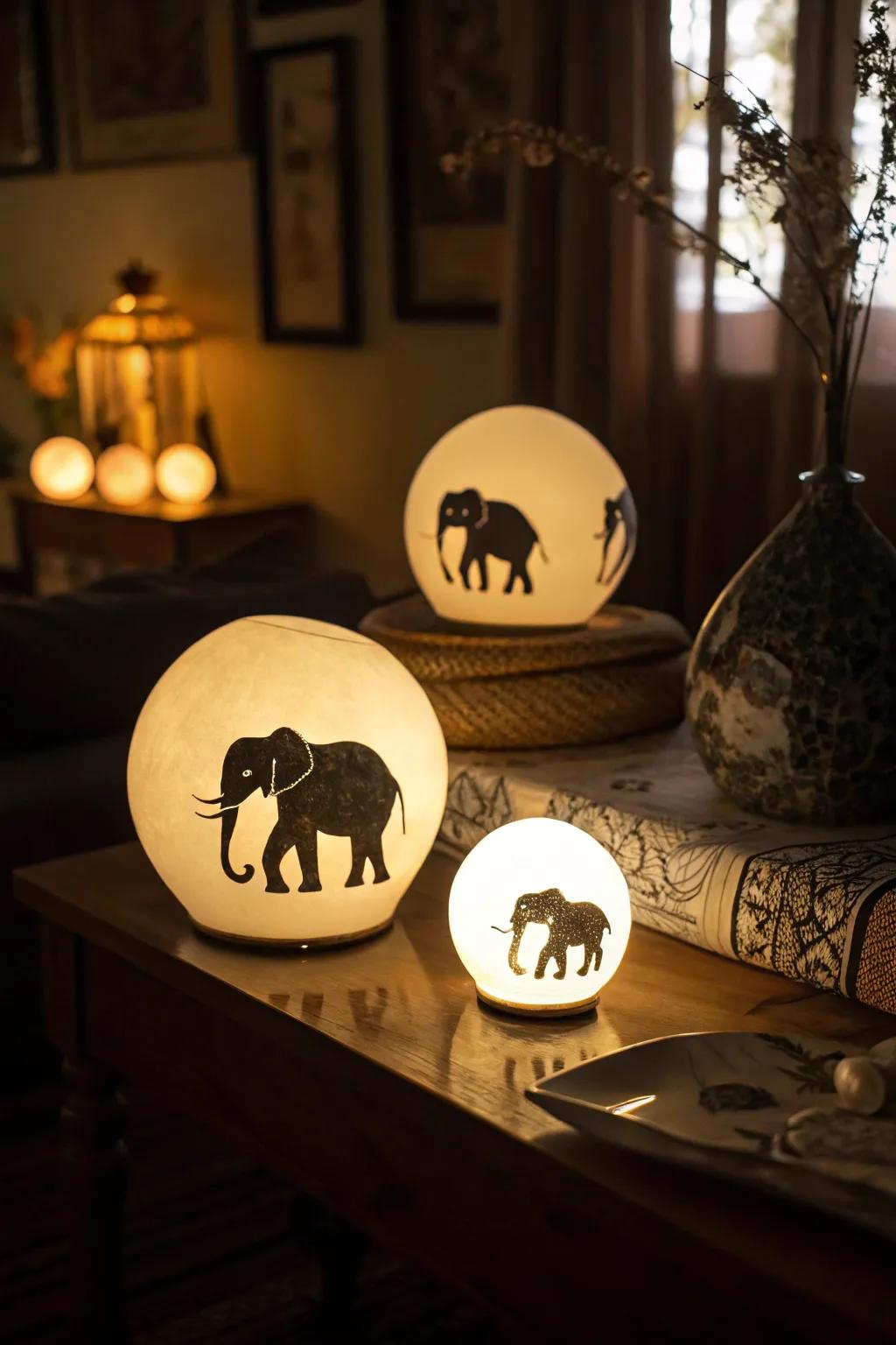 Magical glowing elephant sphere showpiece.