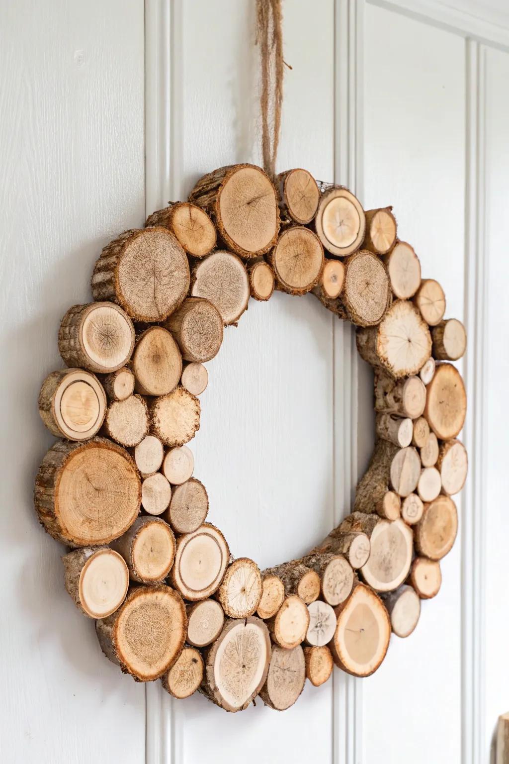 Embrace natural beauty with a rustic timber piece wreath, suitable for adding a hint of outdoor charm to your residence.