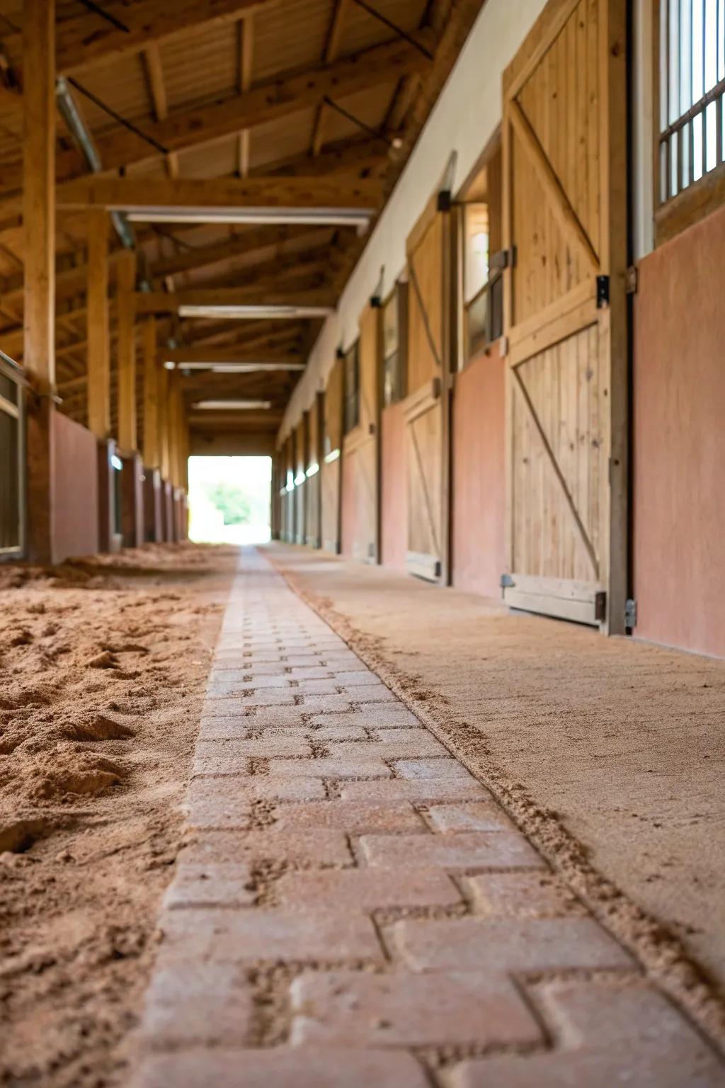 Clay flooring delivers a natural, absorbent option for keeping a healthy barn setting.