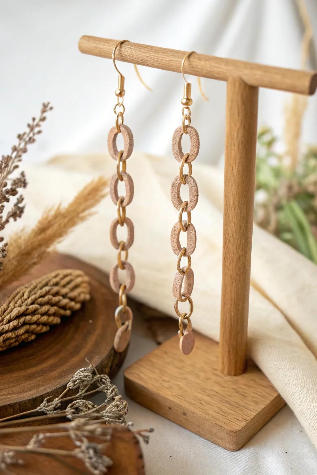 Embrace simplicity and elegance with handcrafted clay cascading chain earrings.