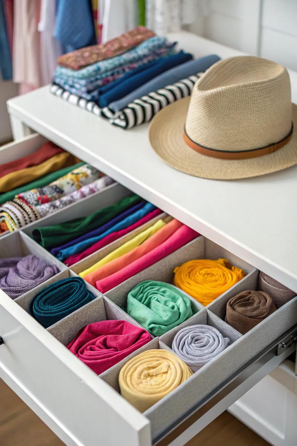 Color-coordinated drawer for efficient organization.