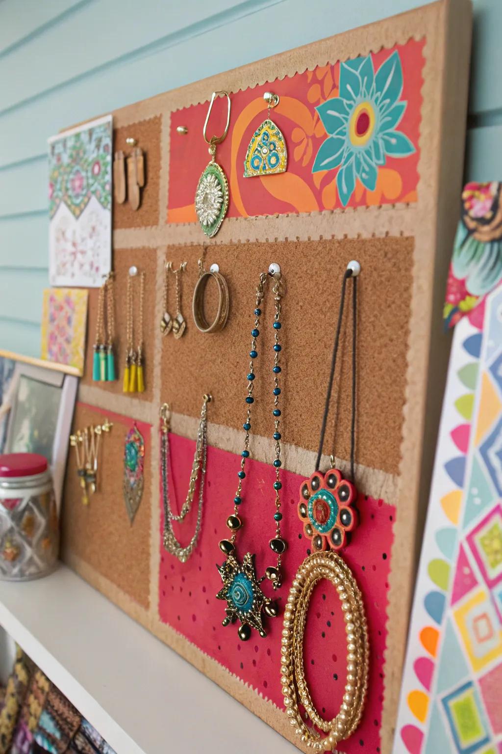 Cork panels provide infinite creativity for jewelry storage.
