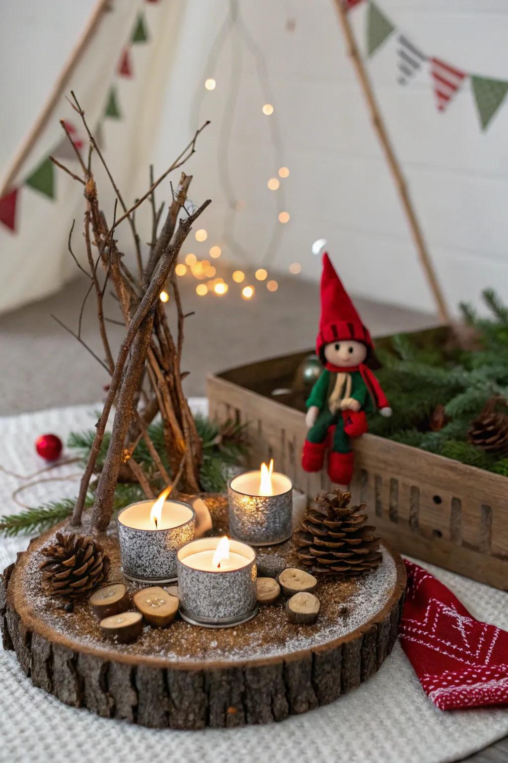 A cozy campfire creates a warm welcome for the elf.