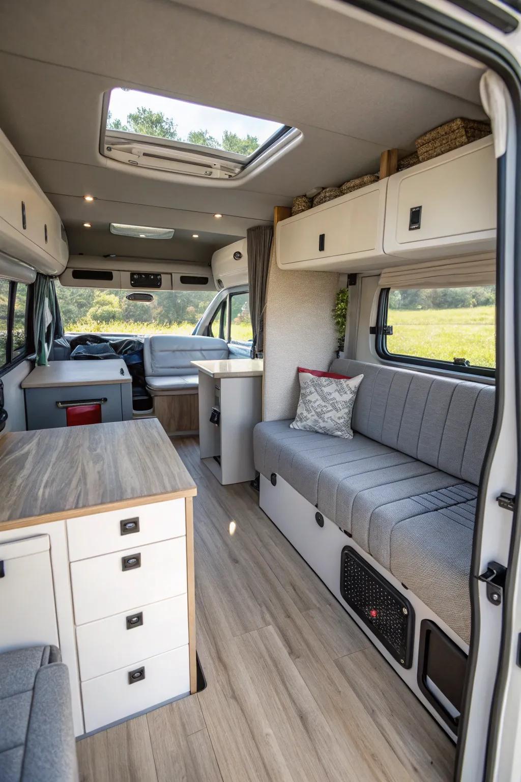 Multi-purpose furniture that maximizes space and functionality in the camper.