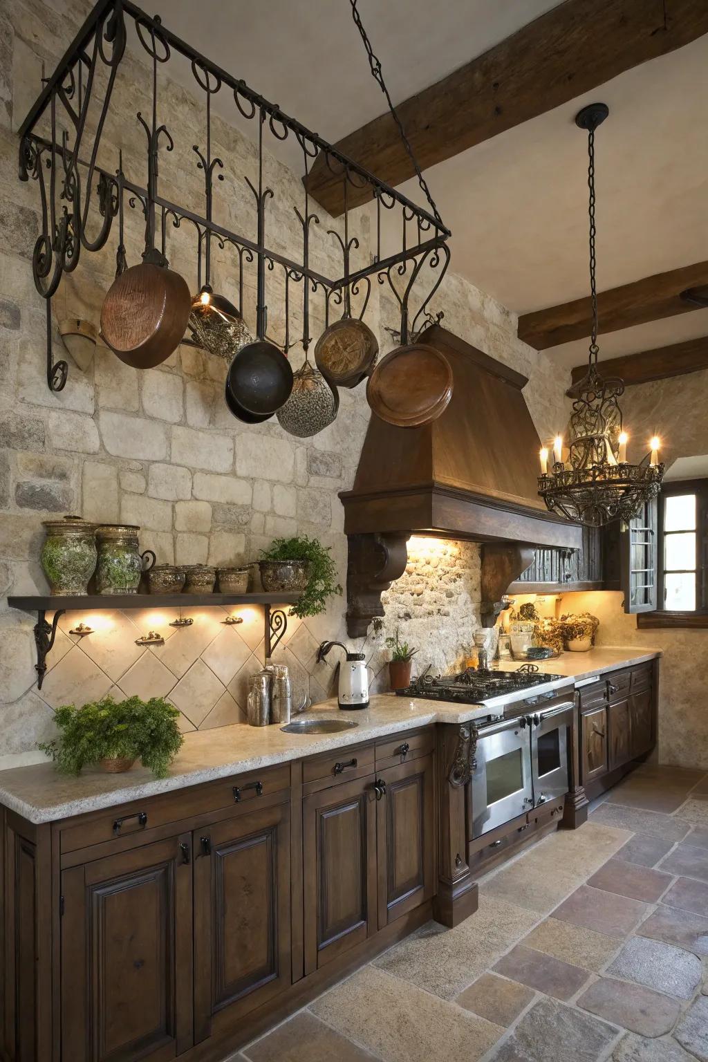 Forged iron elements add countryside elegance.