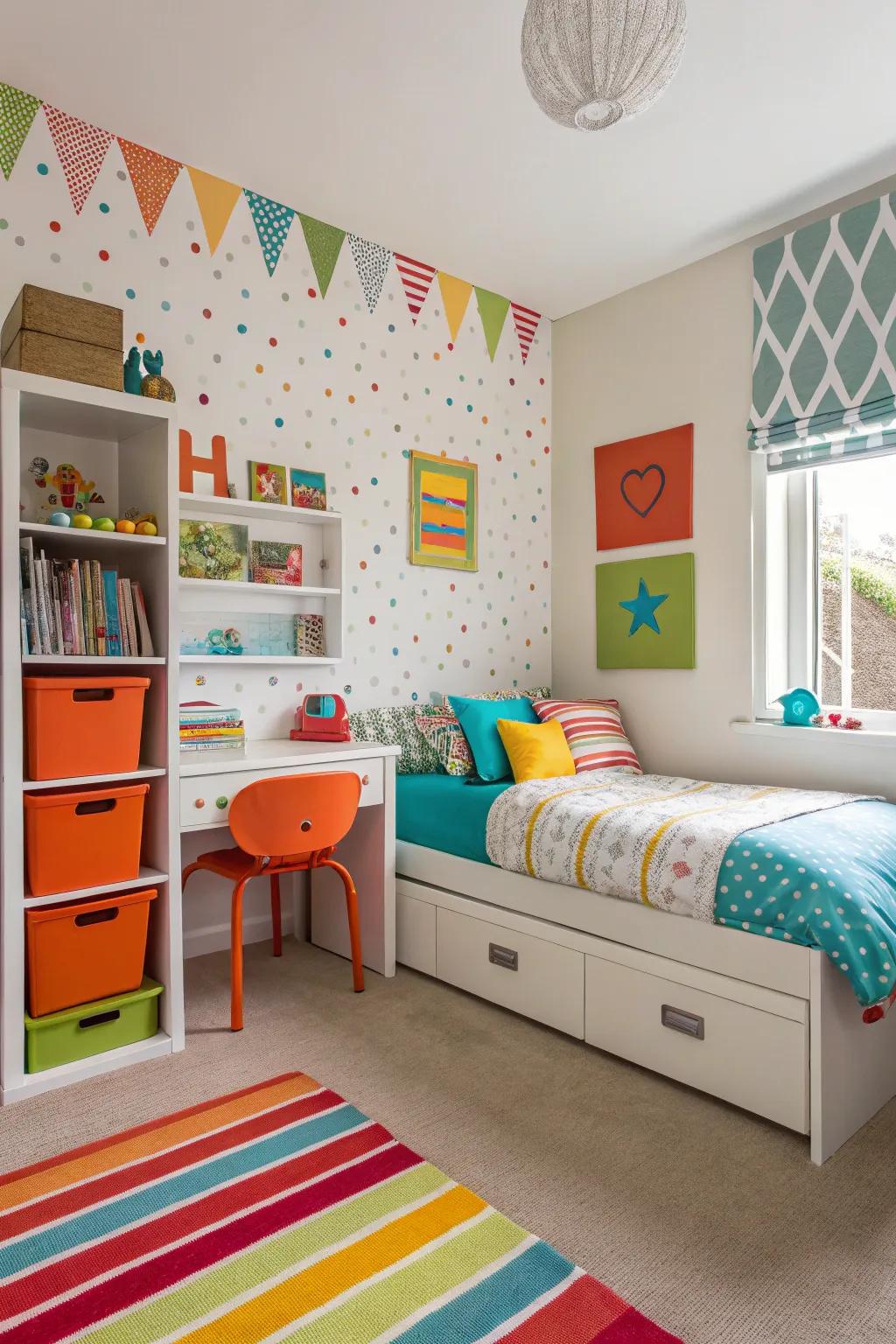 Striking highlights infuse energy and style into the room.