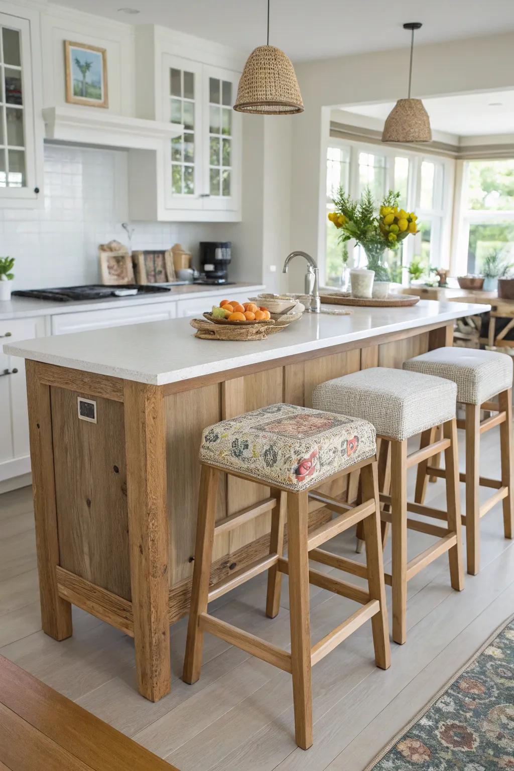 Eco-considerate seating advocates a sustainable kitchen design.