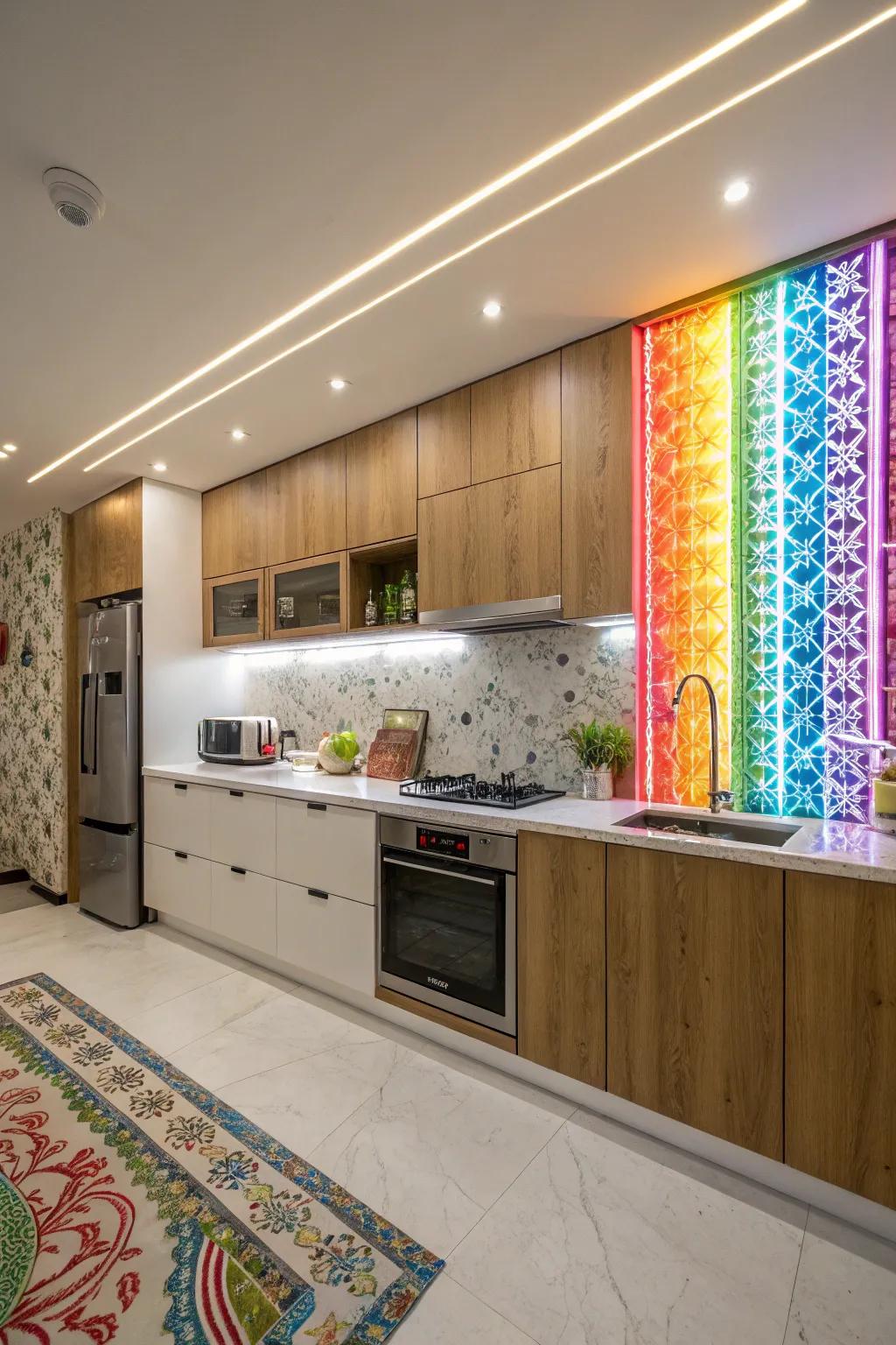 Infuse vibrancy into your kitchen with an illuminated accent wall.