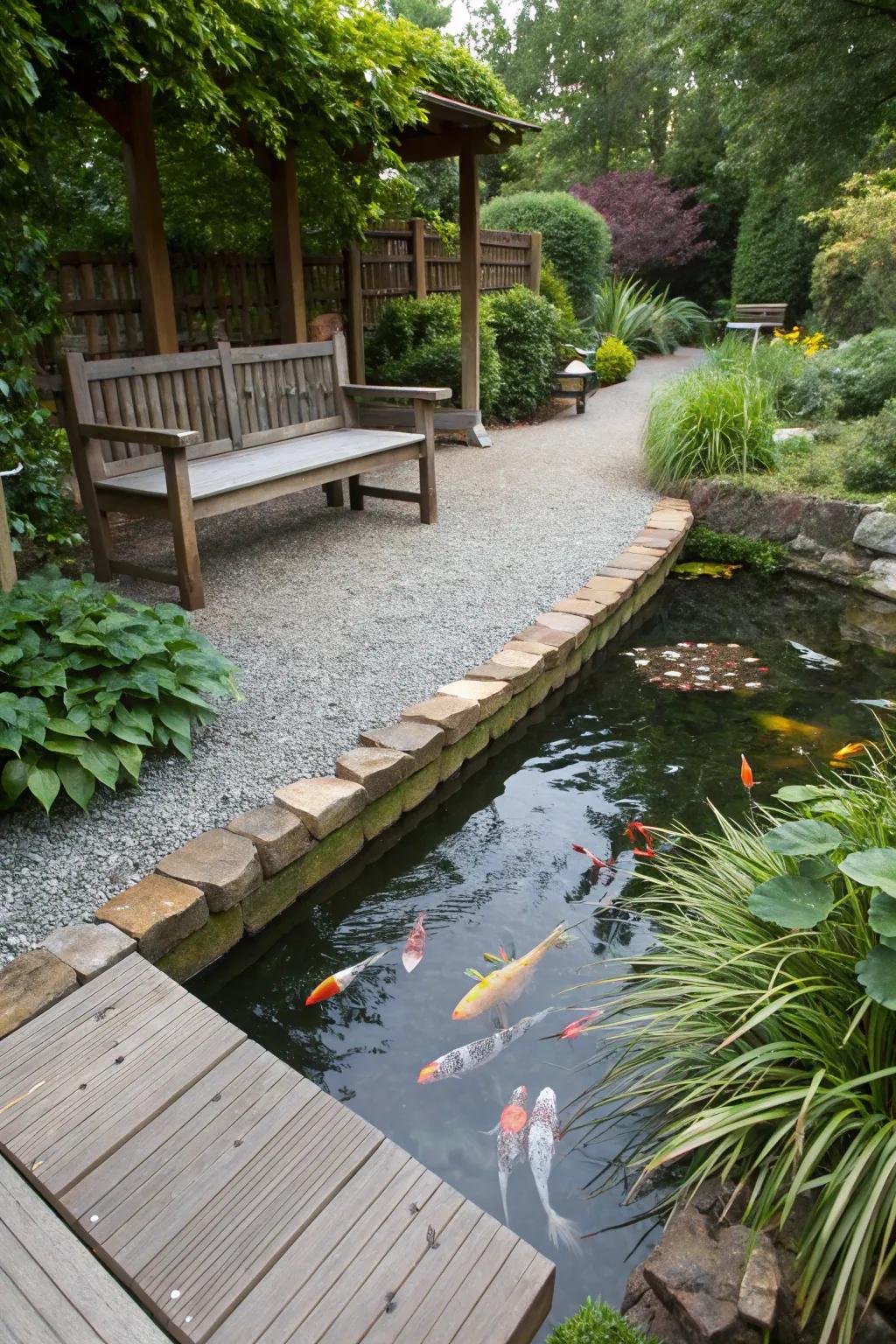 Routes and lounging fashion inviting expanses around the water feature.