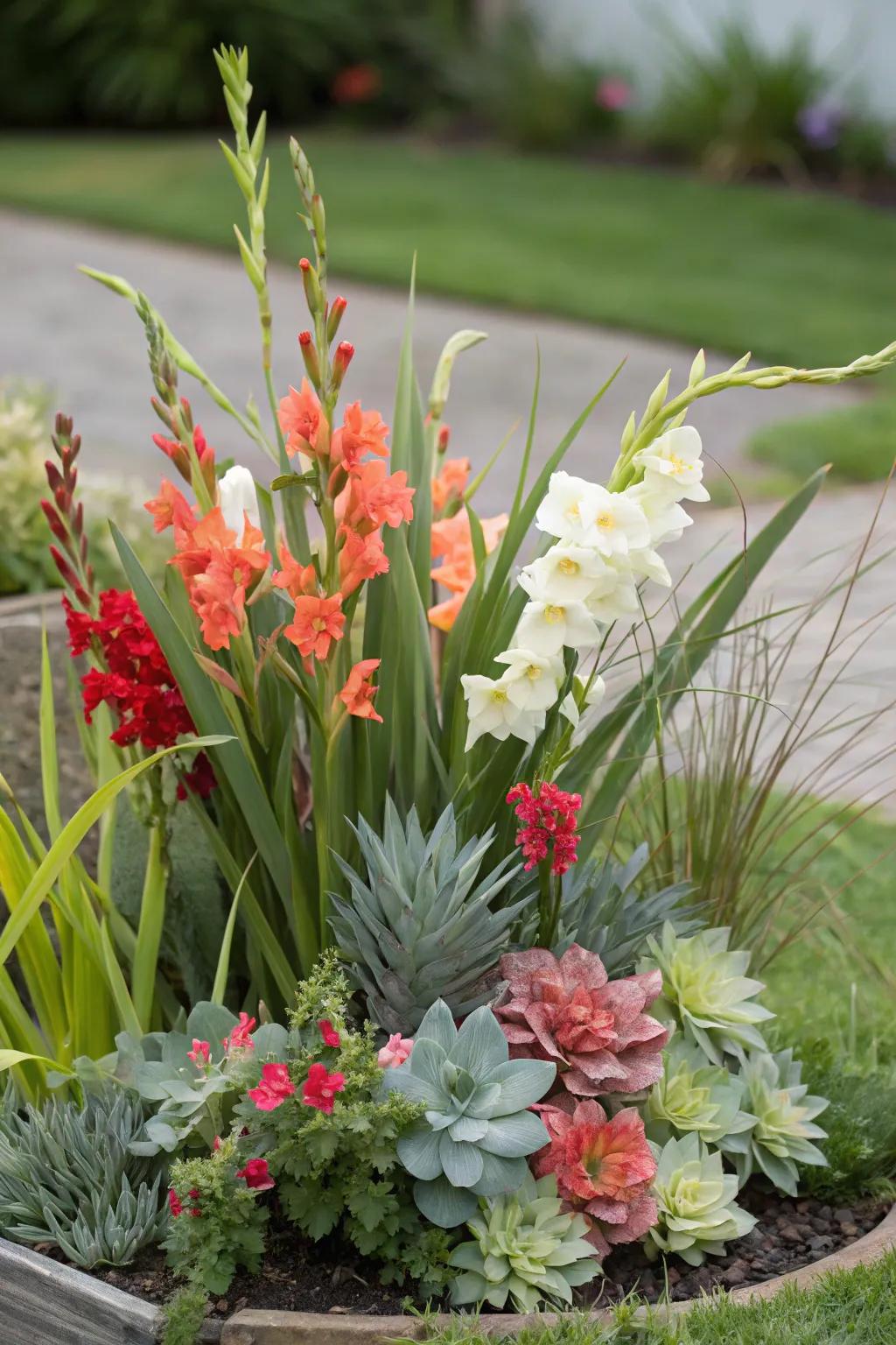 Unique mix of flowers with grasses.