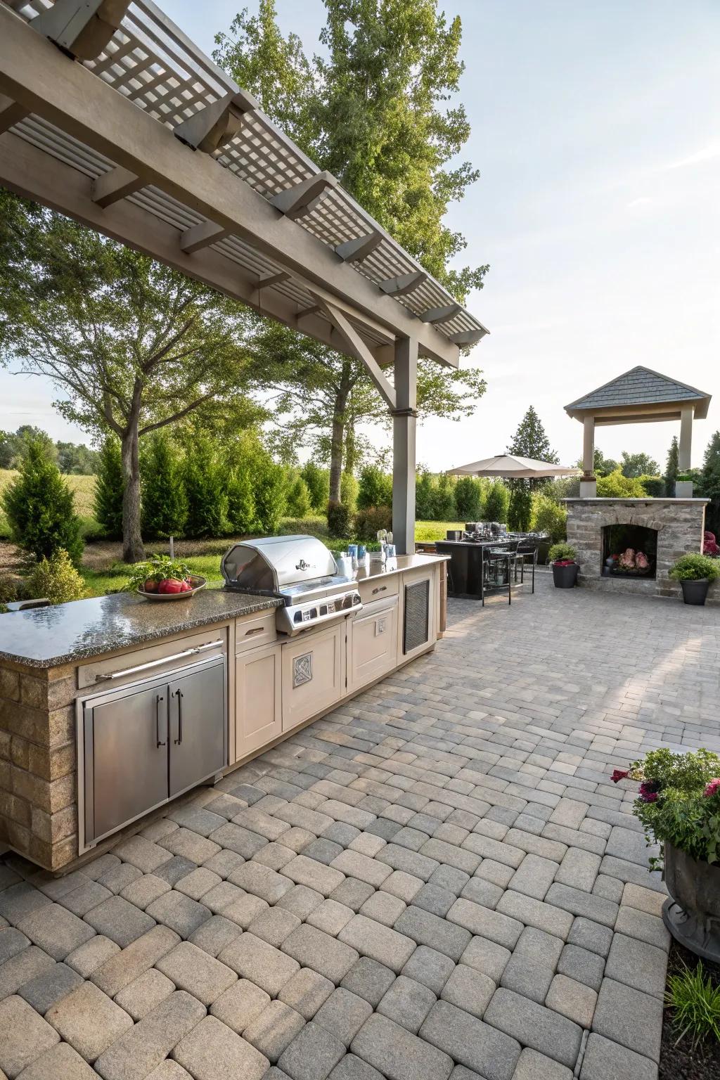 An exterior cooking area transmutes a patio into a culinary haven.
