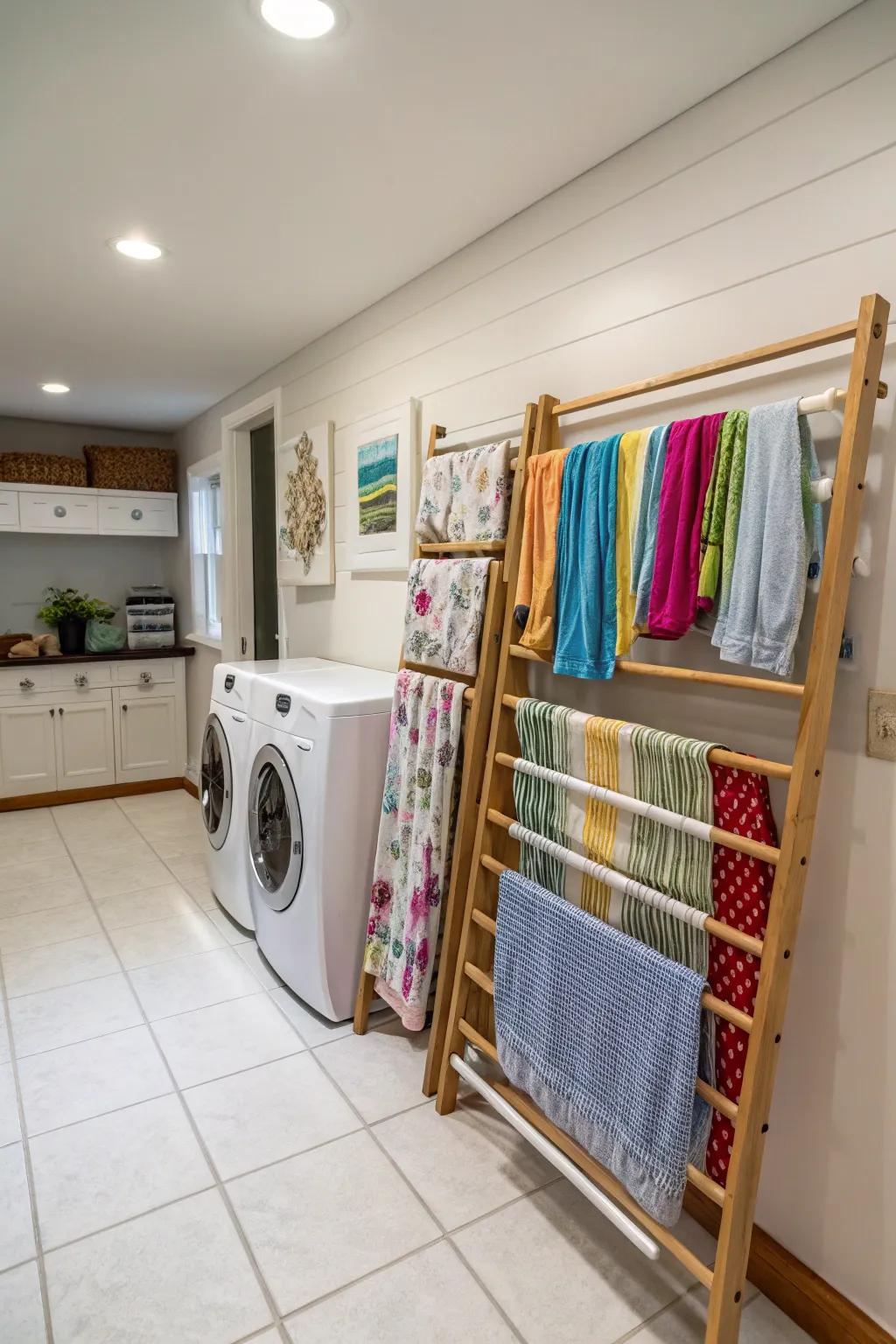 Magnetic wall-attached drying racks providing a modern and functional solution.