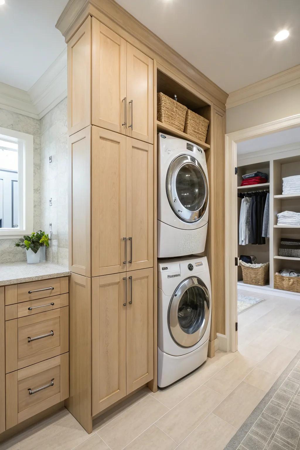 With custom built-in cupboards, create a cohesive appearance.