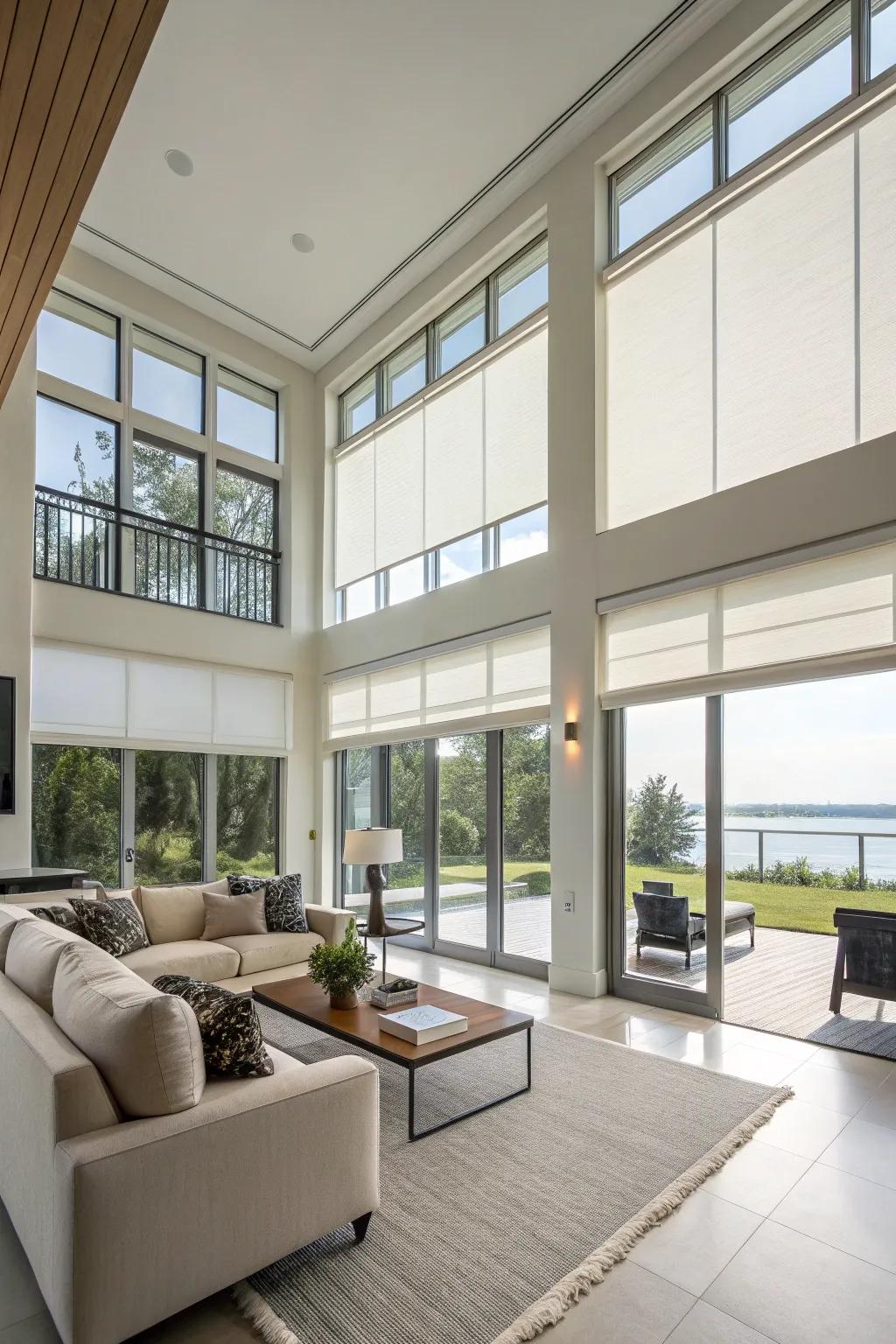 Motorized shades for simplicity and elegance.